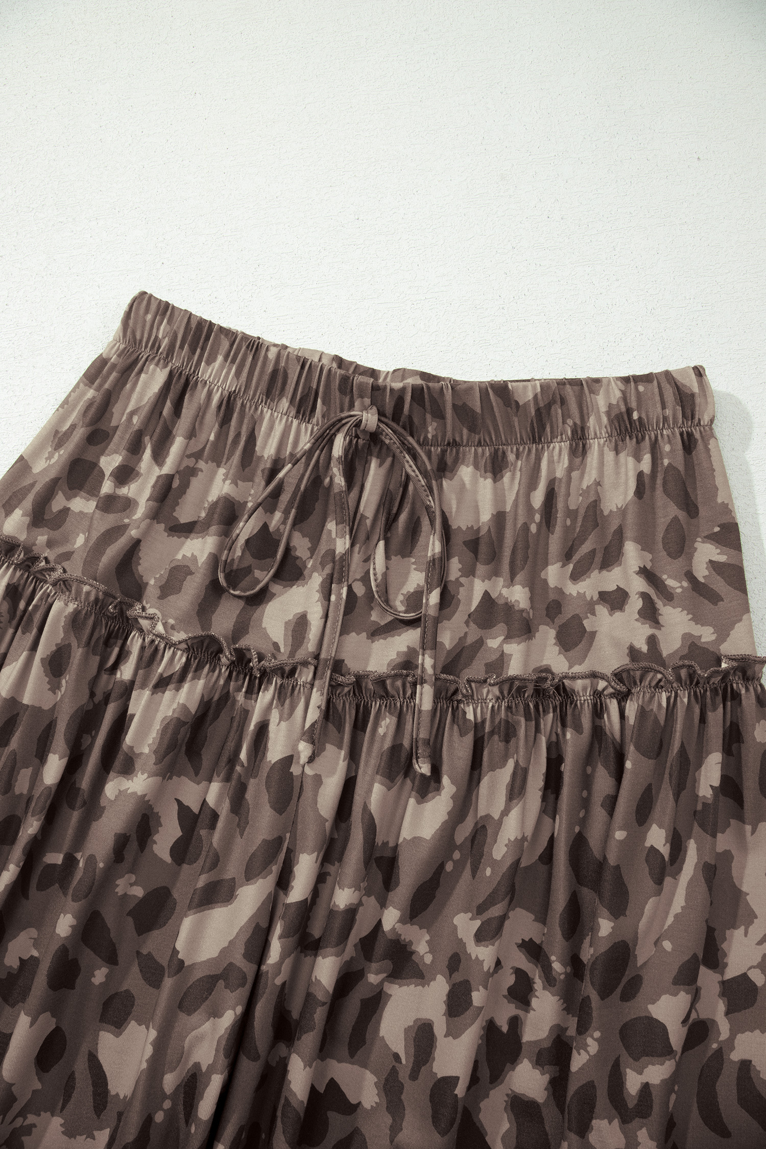 Brown Camo Print Wide Leg Casual Pants