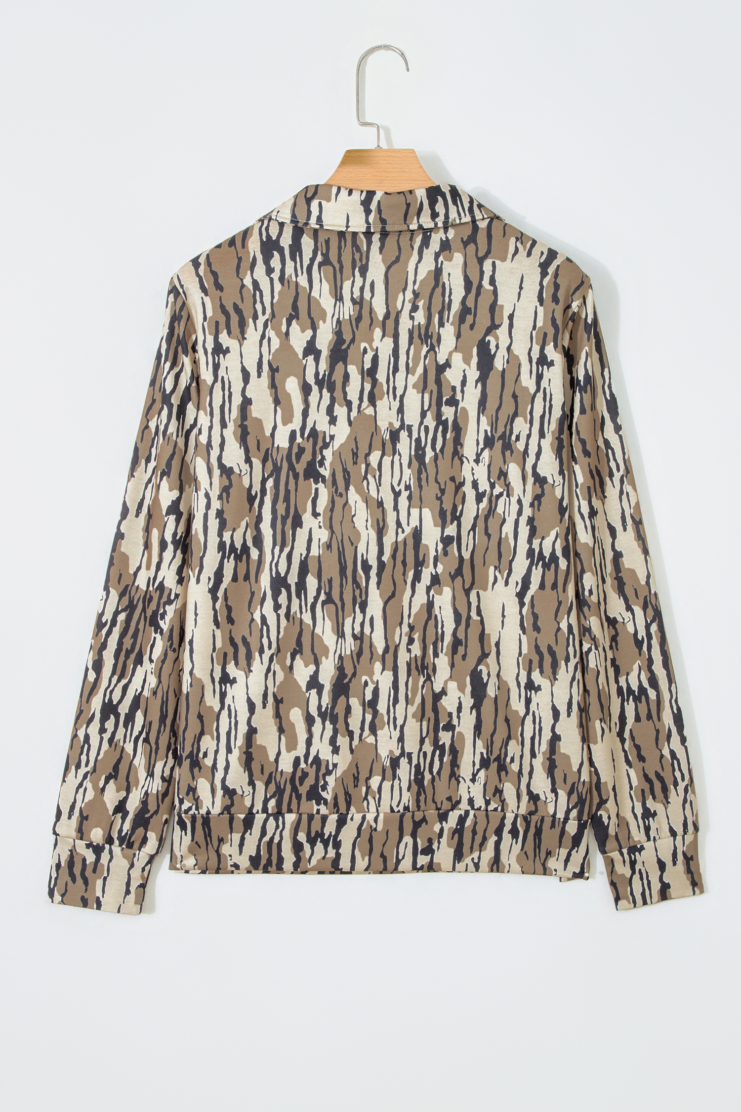 Brown Camouflage Zipper Collar Front Pocket Pullover Sweatshirt