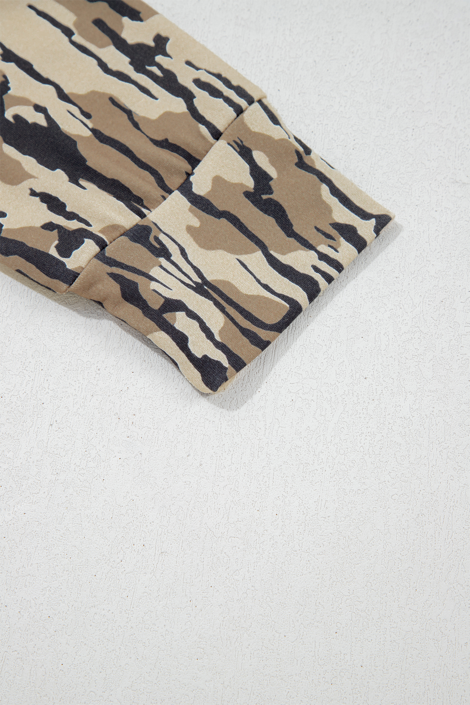 Brown Camouflage Zipper Collar Front Pocket Pullover Sweatshirt